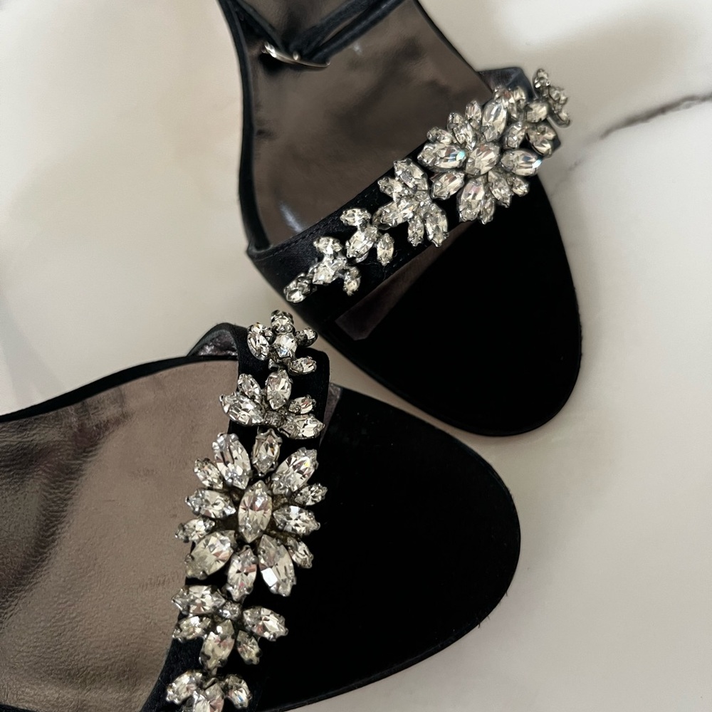 Manolo Blahnik Black Crystal-Embellished Strappy Slingback Heels - Picture 5 of 7